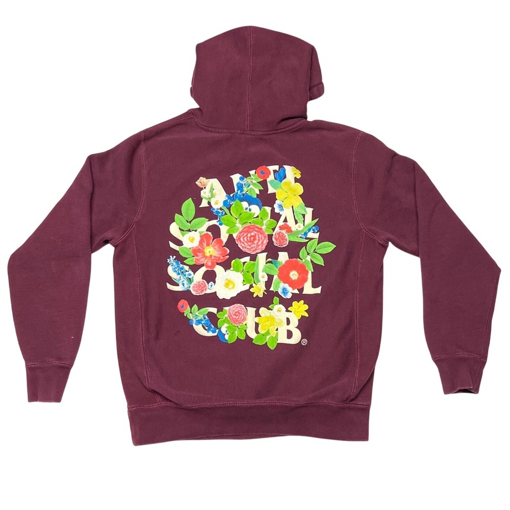 Anti Social Social Club Floral‎ Hoodie Small Maroon Streetwear EUC